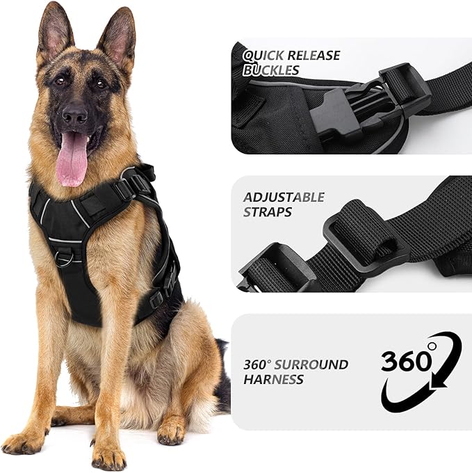WINGOIN Black Tactical Dog Harness for Medium Dogs, Heavy Duty No Pull Dog Harness with Handle, Adjustable Reflective Military K9 Pet Vest for Pitbull, Female, Male, Walking, Training, Hunting (M)