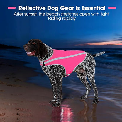 FUAMEY Dog Reflective Vest for Large Dogs,Dog Hunting Vest High-Visibility Dogs Safety Vest for Night Walking Water-Resistant Service Pet Gear Adjustable Outdoor Activities Pink L