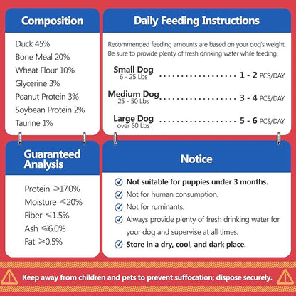 Dog Treats Duck Meat Calcium-Rich Chewable Bones,Rich in Taurine, Without Raw Skin. Suitable for Small Medium Large Dogs Training Reward Each Pack Contains 14.11 Ounces