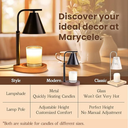 Marycele Black Candle Warmer Lamp with Timer, Height Adjustable Electric Lamp Candle Warmer, Black Home Room Decor Aesthetic, Birthday Gifts for Women Men