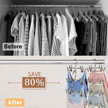 Pants Hangers Space Saving,Stackable Skirt Hangers with Clips, Hanging Closet Organizer and Storage,Clothes Hangers, College Dorm Essentials Apartment Essentials- 24 Pack