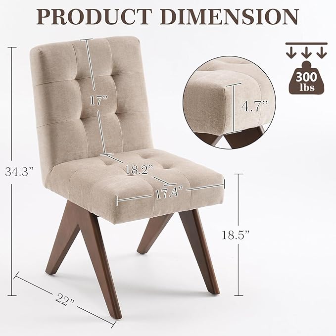 Rowill Modern Upholstered Dining Chairs Parsons Chair Linen Fabric Kitchen Chairs Tufted Armless Dining Room Chairs with Wood Legs Set of 6, Khaki