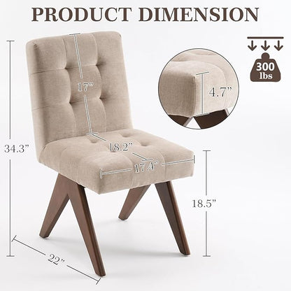 Rowill Modern Upholstered Dining Chairs Parsons Chair Linen Fabric Kitchen Chairs Tufted Armless Dining Room Chairs with Wood Legs Set of 6, Khaki
