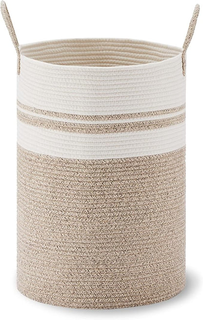 VIPOSCO Large Laundry Hamper, Tall Woven Rope Storage Basket for Blanket, Toys, Dirty Clothes in Living Room, Bathroom, Bedroom - 72L Brown & White