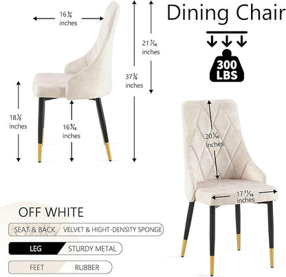NORDICANA Upholstered Velvet Dining Chair Set of 2, Beige Armless Side Chair with Metal Legs for Home Kitchen