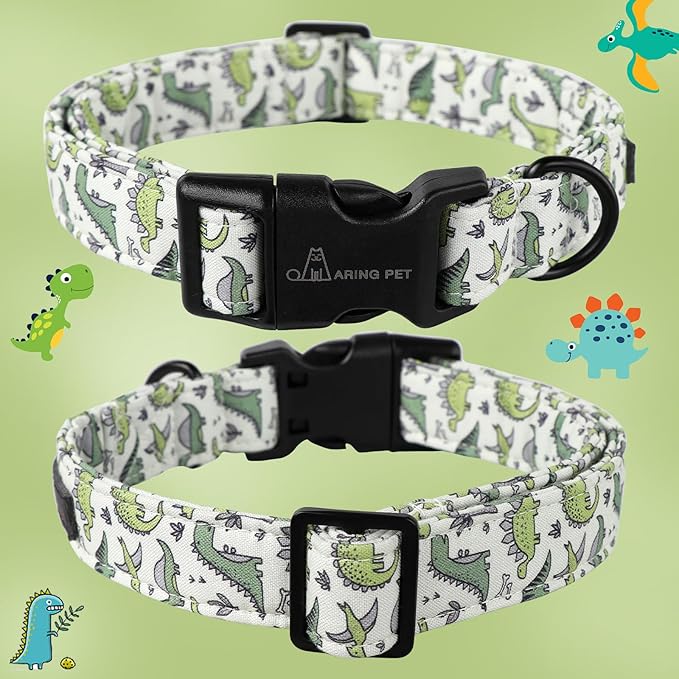 ARING PET Dinosaur Dog Collar-Cute Dog Collar for Small Dogs, Adjustable Comfortable Cotton Boy Dog Collars for Small Medium Large Dogs, Medium