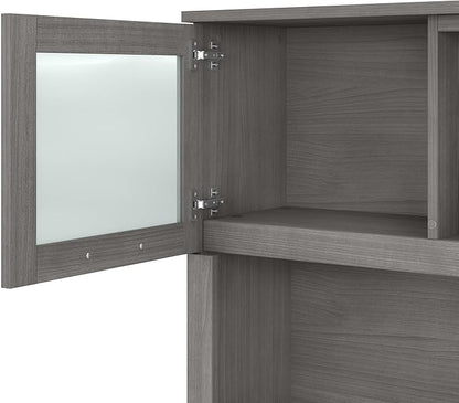Bush Furniture Somerset L Shaped Desk with Hutch in Platinum Gray | Corner Computer Table with Drawers, Cabinets and Pullout Keyboard/Laptop Tray for Home Office