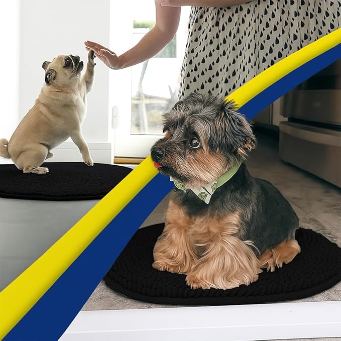 Muddy Mat® Shown on TV – Super Absorbent Microfiber Dog Door Mat for Muddy Paws, Non-Slip Washable Pet Rug, Quick Dry Chenille Entryway Carpet,Machine Washable Indoor Outdoor Mat, Black Oval 3ft x 5ft