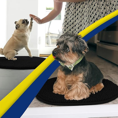 Muddy Mat® Shown on TV – Super Absorbent Microfiber Dog Door Mat for Muddy Paws, Non-Slip Washable Pet Rug, Quick Dry Chenille Entryway Carpet,Machine Washable Indoor Outdoor Mat, Black Oval 3ft x 5ft