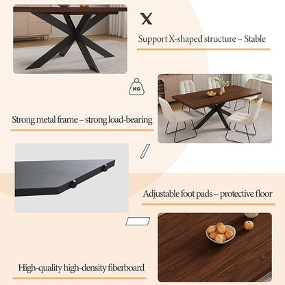 ZckyCine 7-Piece Dining Table Set with 51"-67" Extendable Walnut Wood Table and 6 PU Leather Chairs, Modern Rectangular Kitchen Table Set with Metal Legs, Seats 6, Easy Assembly