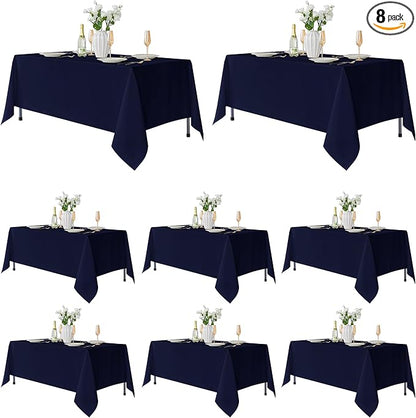 Fitable 8 Pack Table Cloth Rectangle Table: Stain and Wrinkle Resistant Tablecloth Rectangular, Washable Polyester Tablecloths for Wedding Party Dining Banquet Event Catering(Navy, 70x108 Inch)
