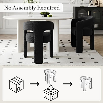 Modern Sherpa Dining Chairs Set of 5, Upholstered Barrel Chairs with Arms Comfy Accent Side Chairs for Living Room/Dining Room/Reception, Black