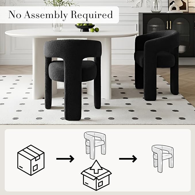 Black Dining Chairs Set of 4, Upholstered Sherpa Barrel Chairs with Arms Comfy Accent Side Chairs for Living Room/Dining Room/Reception, Black