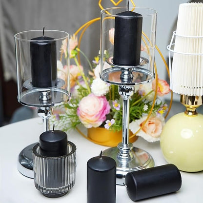 2"x4" High Black Pillar Candles, Set of 20 Unscented. Bulk Buy. Ideal for Halloween, Wedding, Emergency Lanterns, Household, Wedding and Home Décor Candlesticks