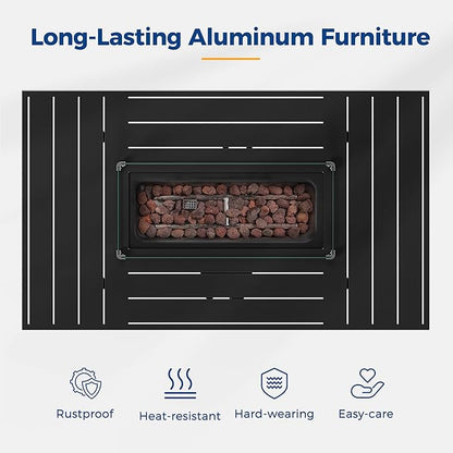 Wisteria Lane Aluminum Patio Furniture Set, 4 Piece Metal Outdoor Sofa Set with 54-INCH CSA Certified Propane Gas Fire Pit Table (Light Grey)