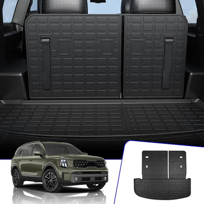 Rongtaod Cargo Mat Compatible with 2020-2025 Kia Telluride (Not for 2027) Cargo Liner Trunk Mat TPE All Weather Back Seat Cover Protector 2024 Telluride Accessories (Trunk Mat with Backrest Mat)