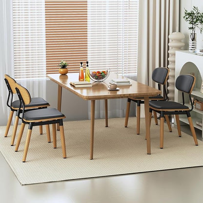 Dining Chairs Set of 4, Modern Faux Leather Upholstered Kitchen Chairs with Walnut Bentwood Back and Enlarged Seat Cushion, Metal Legs for Kitchen Dining Living Room, Restaurant