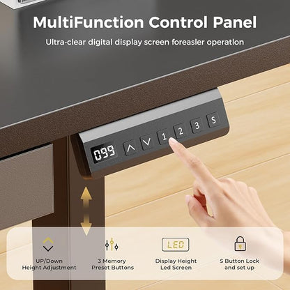 GTPLAYER Electric Standing Desk with Drawers, 48 x 24 Inch Height Adjustable Gaming Desk with Monitor Stand, Power Outlets & LED Lights, Home Office Sit Stand Up Desk with Memory Preset (Ebony Black)