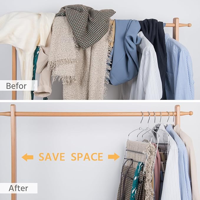 Multi-Layer Metal Pants Hangers, 3 Pack, 5 Swing Arms, Non-Slip