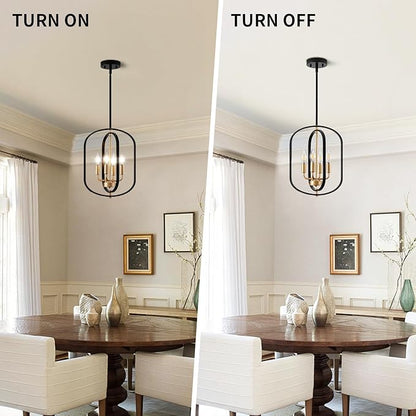 Black and Gold Chandelier Light Fixture, 4-Light Dining Room Chandelier Over Table Farmhouse Rustic Small Entryway Chandeliers Island Pendant Lights for Kitchen Entryway Foyer Living Room