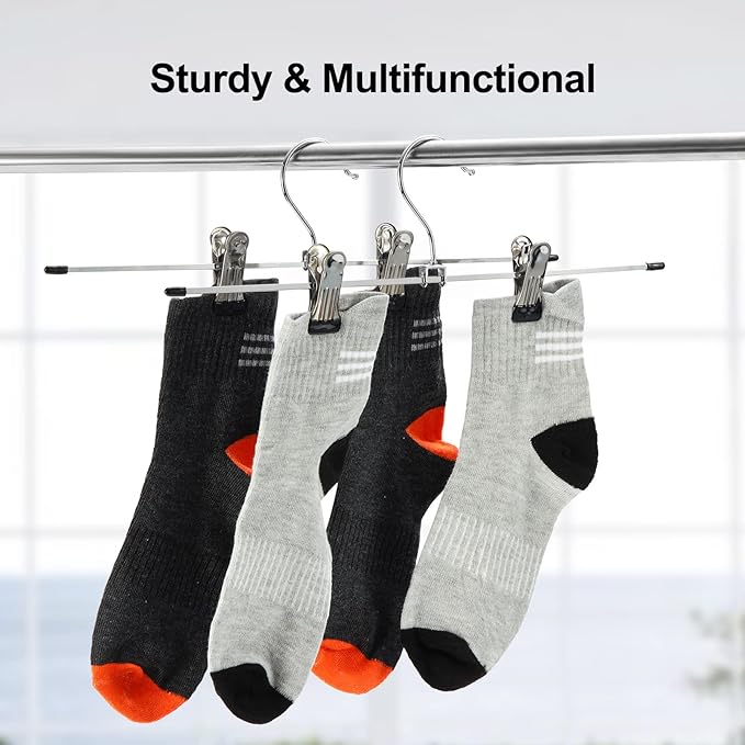 Pants & Skirt Hangers with Adjustable Non-Slip Clips - Space Saving Metal Hangers for Coats, Garments & Jeans - 10 Pack