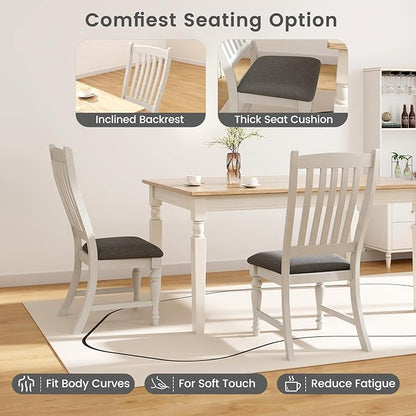 Giantex Wood Dining Chairs Set of 4, Farmhouse Kitchen Chairs with Solid Wood Frame, Max Load 355 Lbs, Armless Upholstered Dining Side Chairs with Cushion Seat, Slat Back Dining Room Chair, White