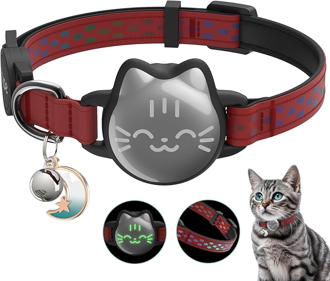 typecase Waterproof Airtag Cat Collar, Breakaway, Reflective Fish Pattern, Lightweight, Hidden Airtag Holder, GPS Tracker - Cats, Kittens (9-13")