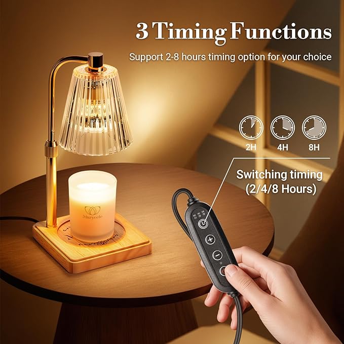 Marycele Candle Warmer Lamp with Timer for Yankee Candles, Adjustable Height Wax Melt Warmer, Birthday Gifts for Mom Women Sister, Vintage Glass Lamp, Christmas Decorations for Home Decor