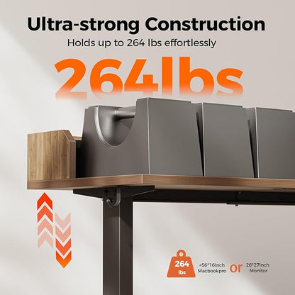 Agilestic L Shaped Standing Desk, Adjustable Height Corner Gaming Desk with Shelf, Sit Stand Up Desk, 63 x 55 Inch Home Office Computer Table, Dark Walnut