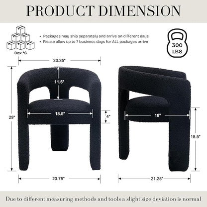 Black Dining Chairs Set of 6, Upholstered Sherpa Barrel Chairs with Arms Comfy Accent Side Chairs for Living Room/Dining Room/Reception, Black
