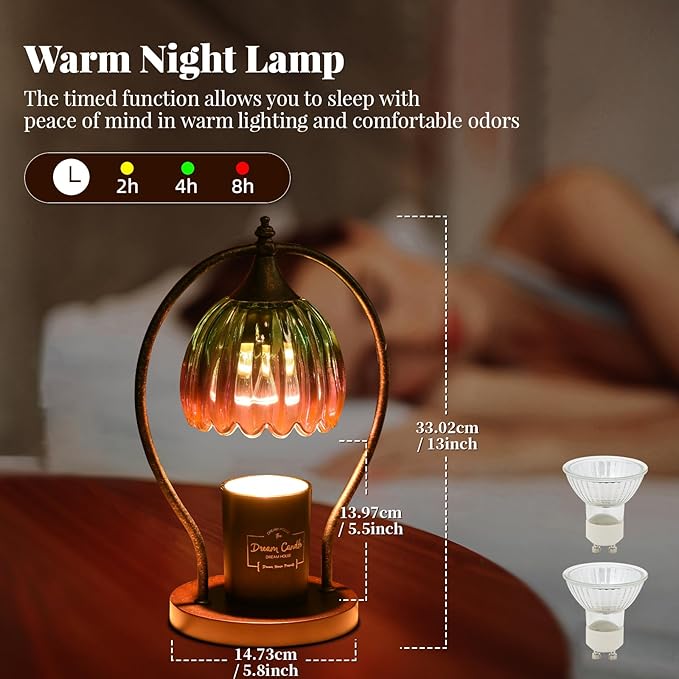 Electric Candle Warmer Lamp with Timer：Scented Candle Warmer Dimmable Lamp with 2 Bulbs, Christmas Gifts for Mom Women, House Warming Gifts New Home Decor for Bedroom Living Room