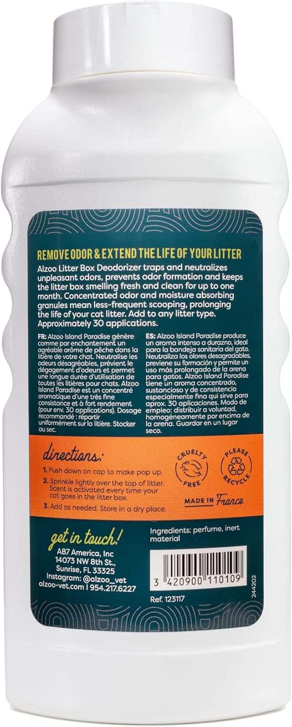 ALZOO Cat Litter Deodorizer, Concentrated Granules Absorb & Help Neutralize Odors, 100% Plant-Based Active Ingredients, Up to 30 Uses, Island Paradise Scent, 26.6 Oz.