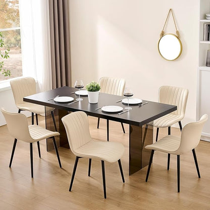 Modern Dining Chairs Set, Heavy Duty Upholstered Side Chairs with Faux Leather, Comfortable Cushions & Durable Metal Legs with Adjustable Feet, Perfect for Kitchen, Dining Room (Beige, Set of 4)