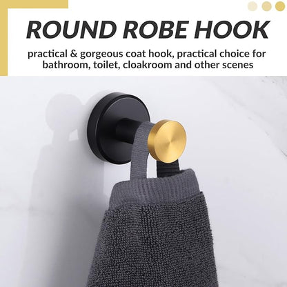 APLusee Black Gold Robe Towel Hook, Stainless Steel Coat Hanger, Clothes Holder for Bath Toilet Accessories, Wall Mounted
