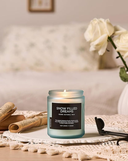 M&SENSE Snow Filled Dream - Jasmine & Pine Scented Natural Soy Wax Cotton Wick Candle for Home Decor, 7.05oz 50 Hours Long Lasting Winter Scent Holiday Gifts for Women Men