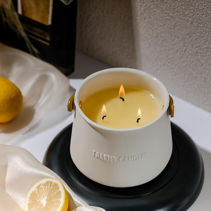 Candles for Home Scented - Scandinavian Style 3 Wick Candle - Long-Lasting Ceramic Candle Jar - Soy Candles Non Toxic with Minimalist Design - Grapefruit Rose