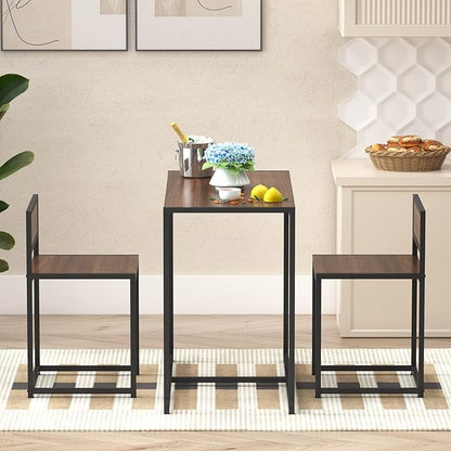 soges 3 Piece Dining Set for 2, Small Dining Table Set with 2 Chairs, Walnut Kitchen Table for Small Spaces, Breakfast Nook Set, Compact Apartment Dining Room Table