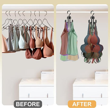 3Pcs Tank Top Hanger, Rotatable Bra Hangers for Closet Organizer, Max 72 Storage Capacity Belt Hanger, Plastic Space Saving Closet Organizers Apartment Dorm Essentials for Bra (3, Black)