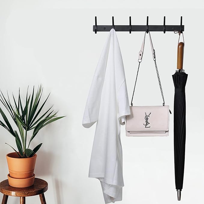 FANYITY 2 Pack Black Coat Rack Wall Mount, Entryway Coat Hanger Wall Mounted with 6 Double Dual Hooks for Purse Jacket Hat