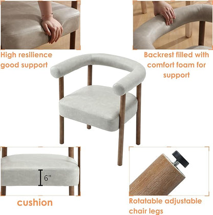 Mid-Century Modern Dining Chairs Set of 4, Armrest Barrel Dining Chairs Side Accent Chairs with Curved Back, Upholstered Wood Armchairs for Kitchen, PU Leather Grey