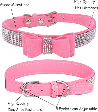 Bling Dog Collar for Small Medium Large Dogs, Crown Rhinestone Dog Collars for Girl and boy Dog, Diamond Puppy Collars, Adjustable Leather Suede SOFE Cat Collar (M(13"-15.4"/33CM-39CM), Pink3)
