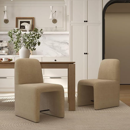 Khaki Upholstered Chenille Dining Chairs Set of 4, Mid Century Modern Dining Room Chairs with Deep Seat & Curved Back, Armless Side Chair Comfy Kitchen Chairs for Living Room/Kitchen