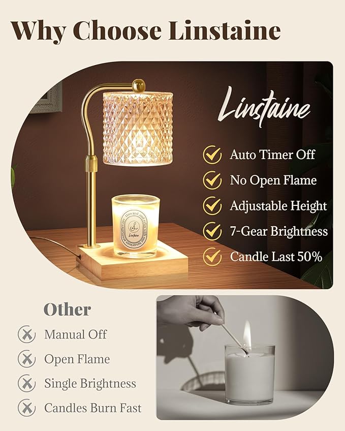 2 Pack Candle Warmer Lamp with Timer Dimmer Adjustable Height, Birthday Gifts for Women, House Warming New Home Decor Gifts for Mom, Electric Wax Warmer for Jar Candles, Amber