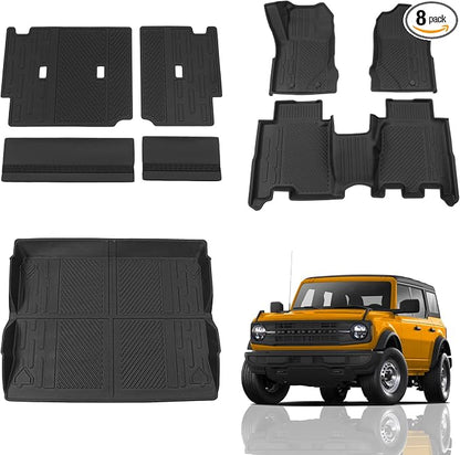 Floor Mats Compatible with 2021 2022 2023 2024 2025 2026 Ford Bronco Trunk Mat Cargo Liner Kick Mat for Ford Bronco Accessories 4 Door(Trunk Mat+Floor Mats+Rear Backrest Mats)