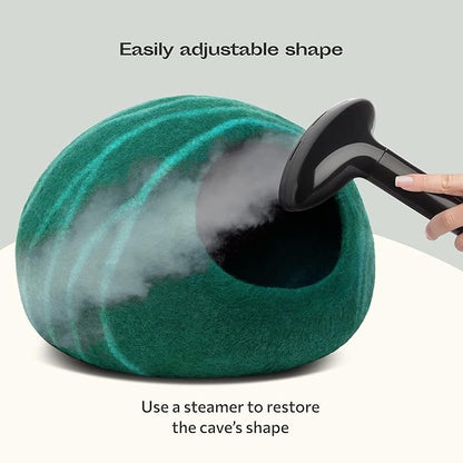 MEOWFIA Cat Cave – Premium Felt Cat Bed for Indoor Cats, Handmade 100% Merino Wool (Large, Emerald)