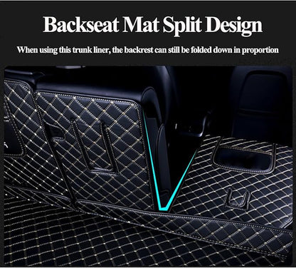 Car Cargo Mat Compatible with BMW X5 2019-Current Backrest Mat+Trunk Mat+Hight Side Mat Full Coverage Trunk Liner Luxury Leather-Black with Gold Stitching