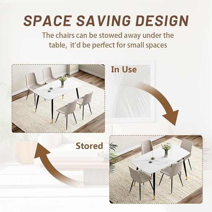 50'' Dining Table Set for 4, Dining Room Sets for 4, Sintered Stone Dining Table Chairs Set of 4, Easy to Assemble，Suitable for Small Spaces