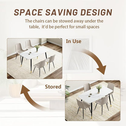 50'' Dining Table Set for 4, Dining Room Sets for 4, Sintered Stone Dining Table Chairs Set of 4, Easy to Assemble，Suitable for Small Spaces