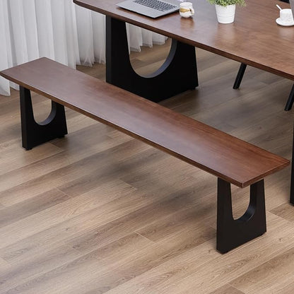 Walnut Color Long Bench Solid Wood Top Metal Legs U-Shaped Design Durable Sturdy Dining Bench Ideal for Office Home Restaurant Patio Multiple (Bench, 78.74in)