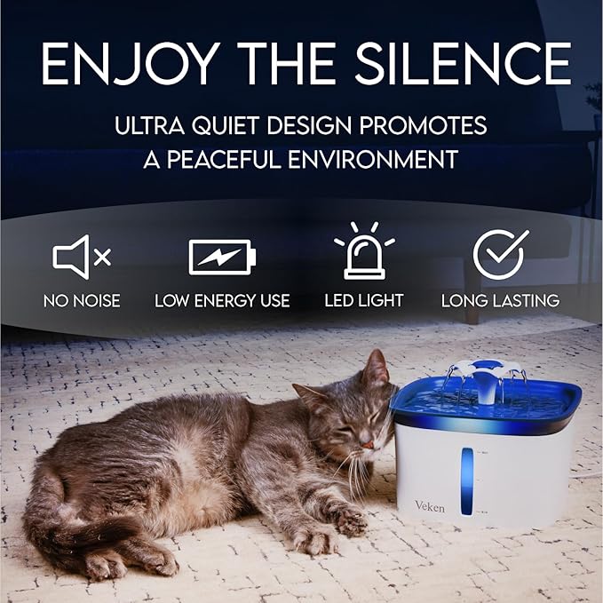 Veken Innovation Award Winner 95oz/2.8L Pet Fountain, Automatic Cat Water Fountain Dog Water Dispenser with Replacement Filters for Cats, Dogs, Multiple Pets (Blue, Plastic)